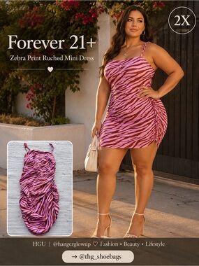 Forever 21+ Pink Zebra Print Ruched Bodycon Mini Dress 2X Plus Size